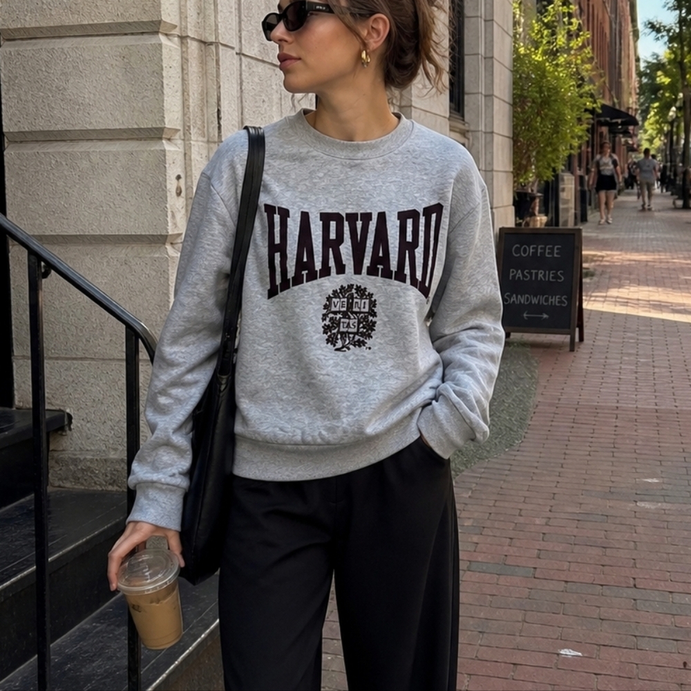 H&M Light Gray Crewneck Sweatshirt with Small Shield Patch size XS